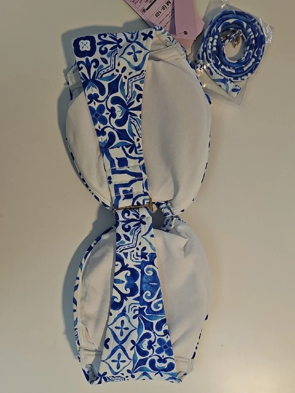 Wild Fable Women's M Blue and White Tile Print Bandeau Bikini Top